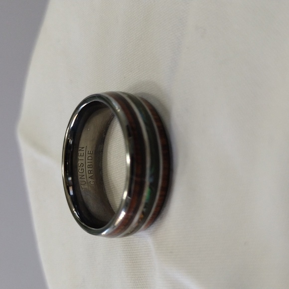 Tungsten Carbide Hawaiian Koa Wood and Abalone Shell Wedding Band Ring Size 9.5 - Picture 4 of 11